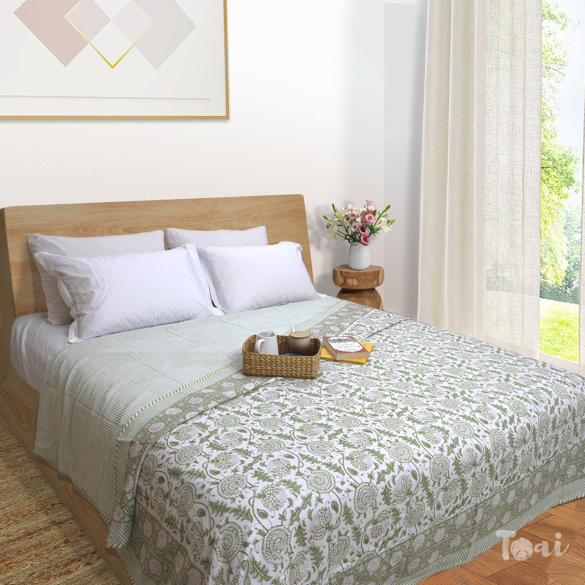 Green Kalamkari |Dohar | Summer Blanket