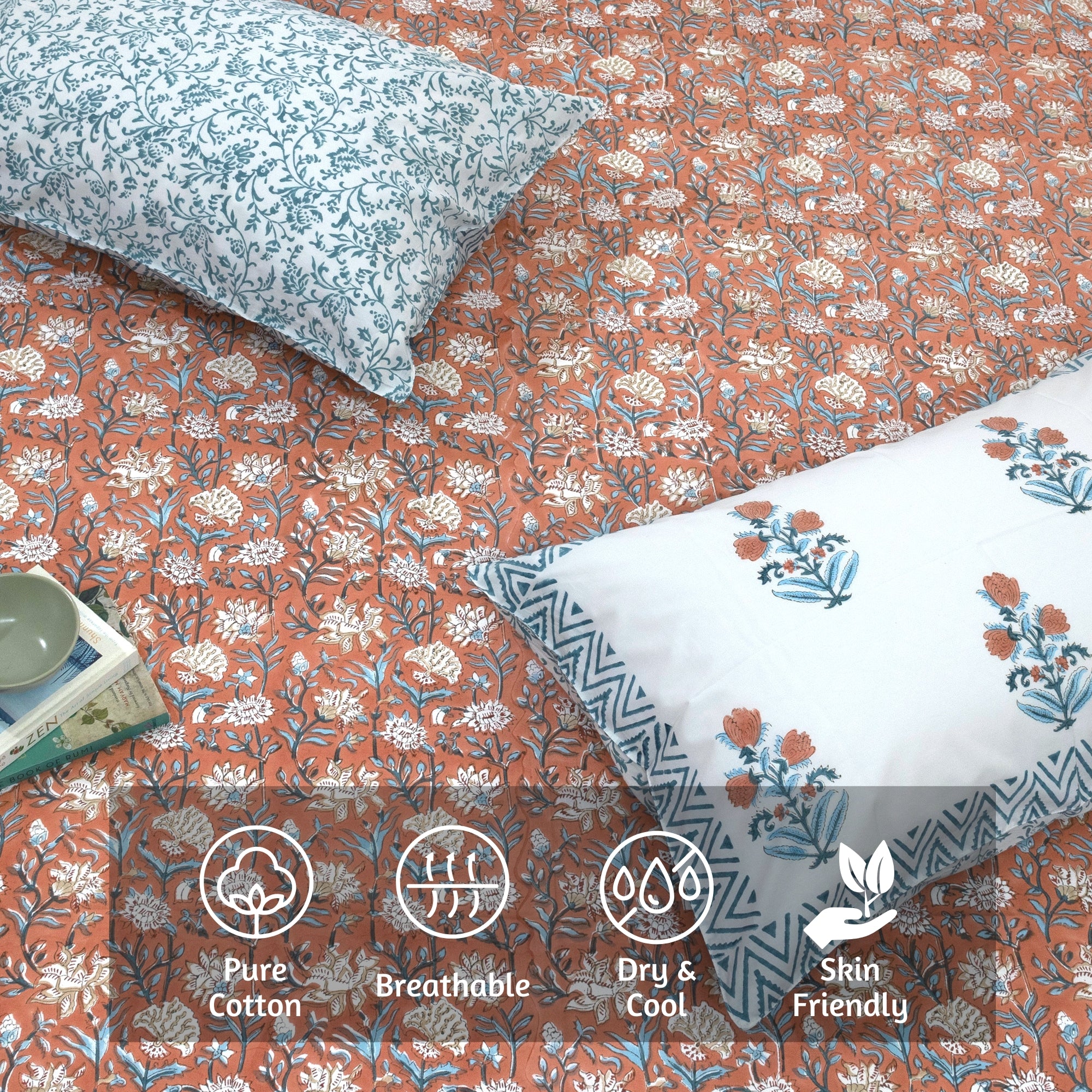 Floral Vines On Rust | Premium Bedsheet