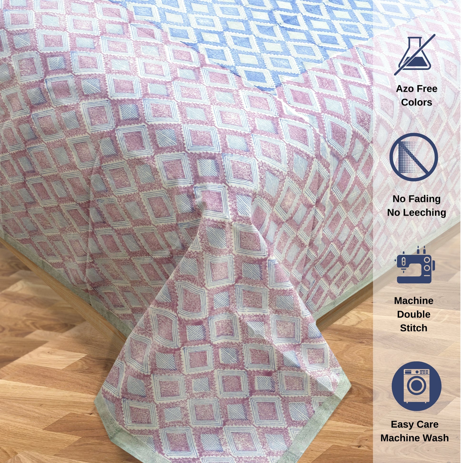 Vintage Lines Checks Blue Pink - Luxury Cotton Bedsheet