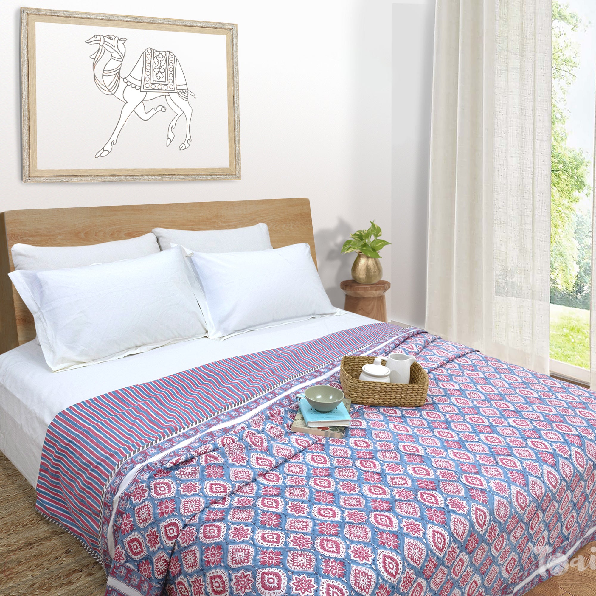 Small Red Motives on Blue | Dohar | Summer Blanket