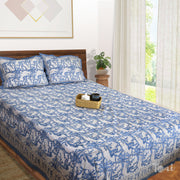 White Birds on Blue  - King Queen Cotton Bed sheet
