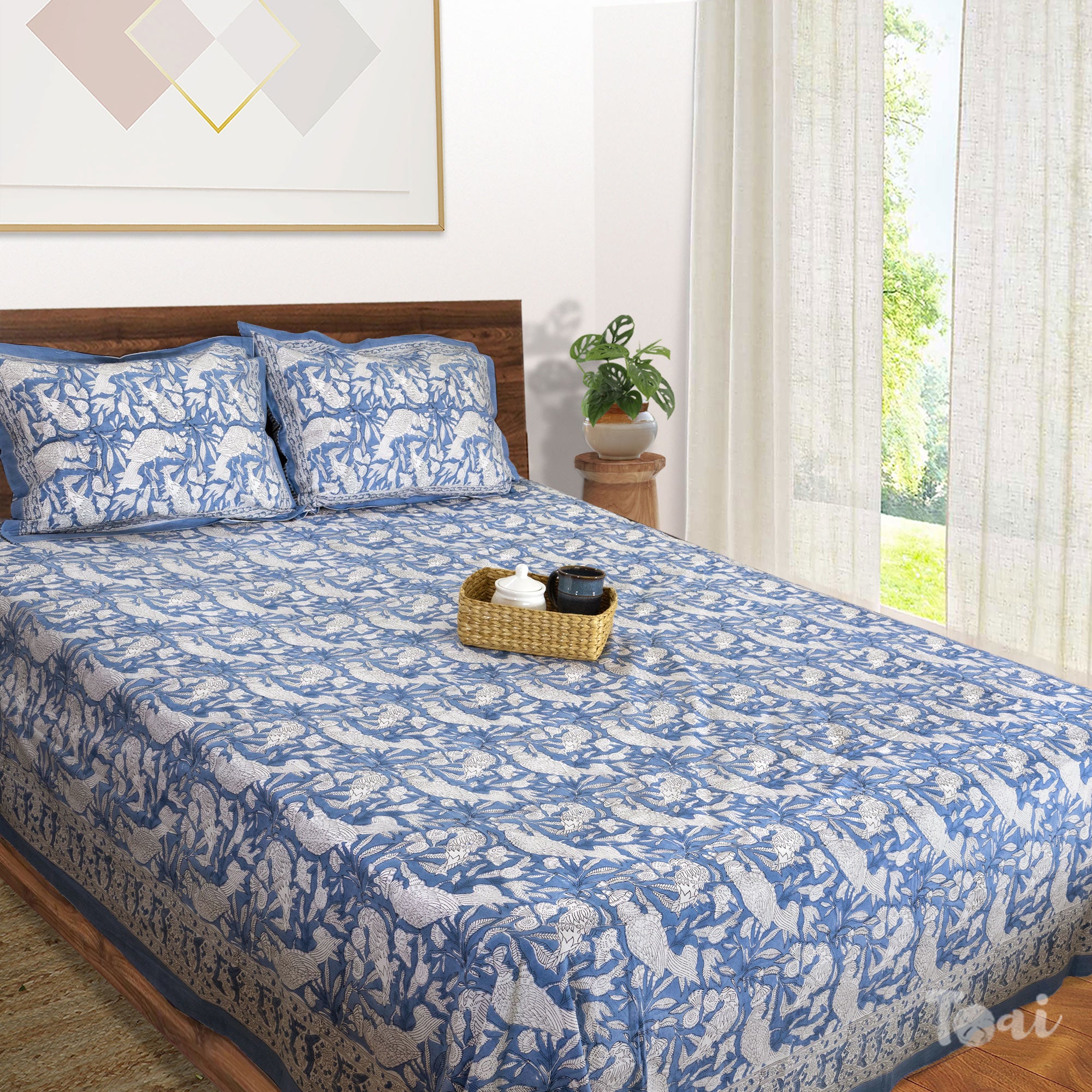 White Birds on Blue | Premium Bedsheet