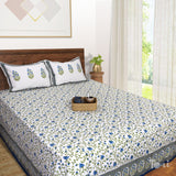 White Blue Florals  | 210TC Pure Cotton Bedsheet