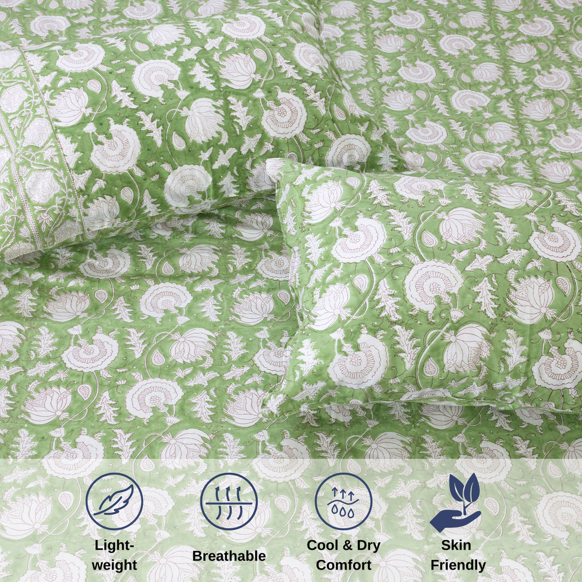 Green Kalamkari | Premium Bedsheet