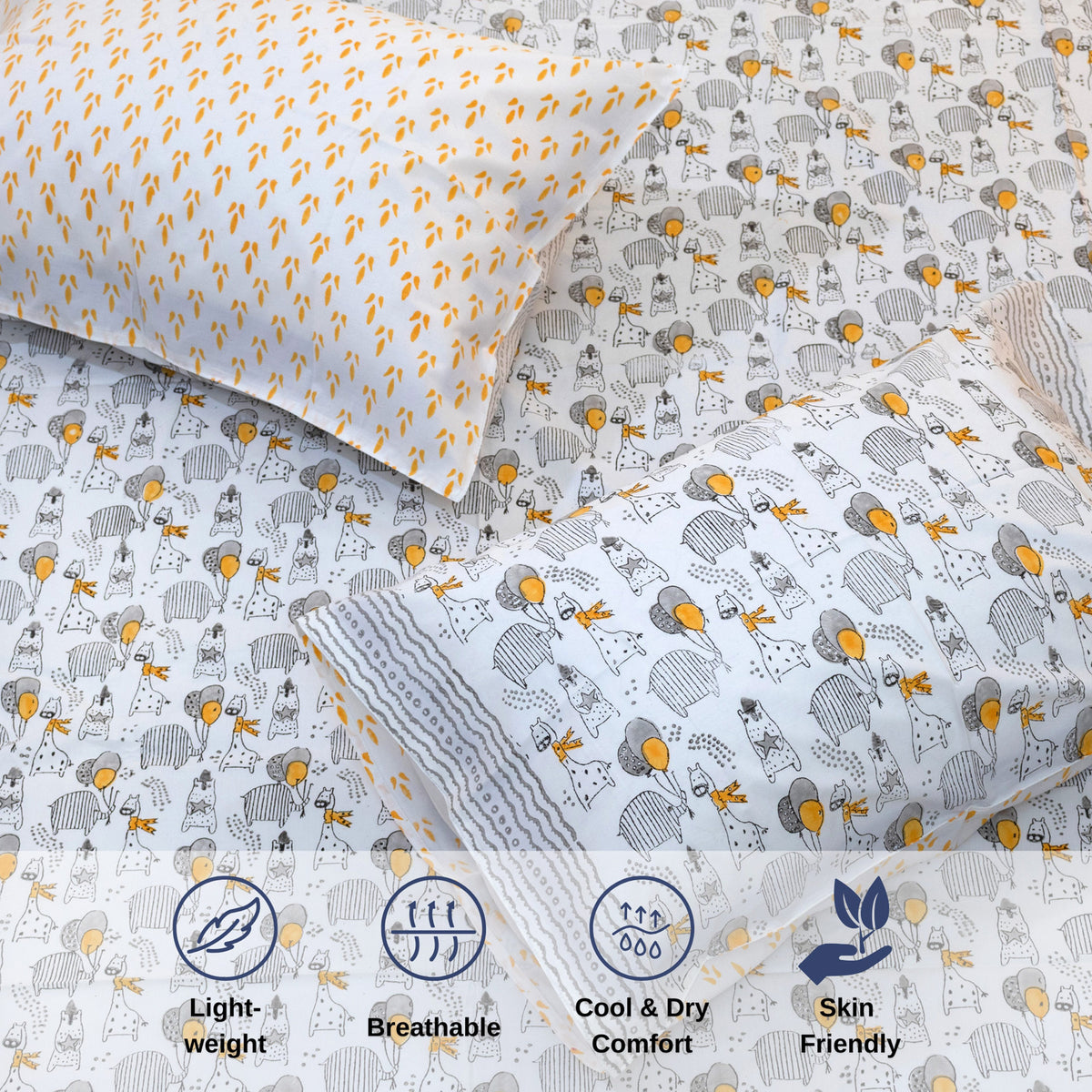 Grey Cartoon| Premium Bedsheet