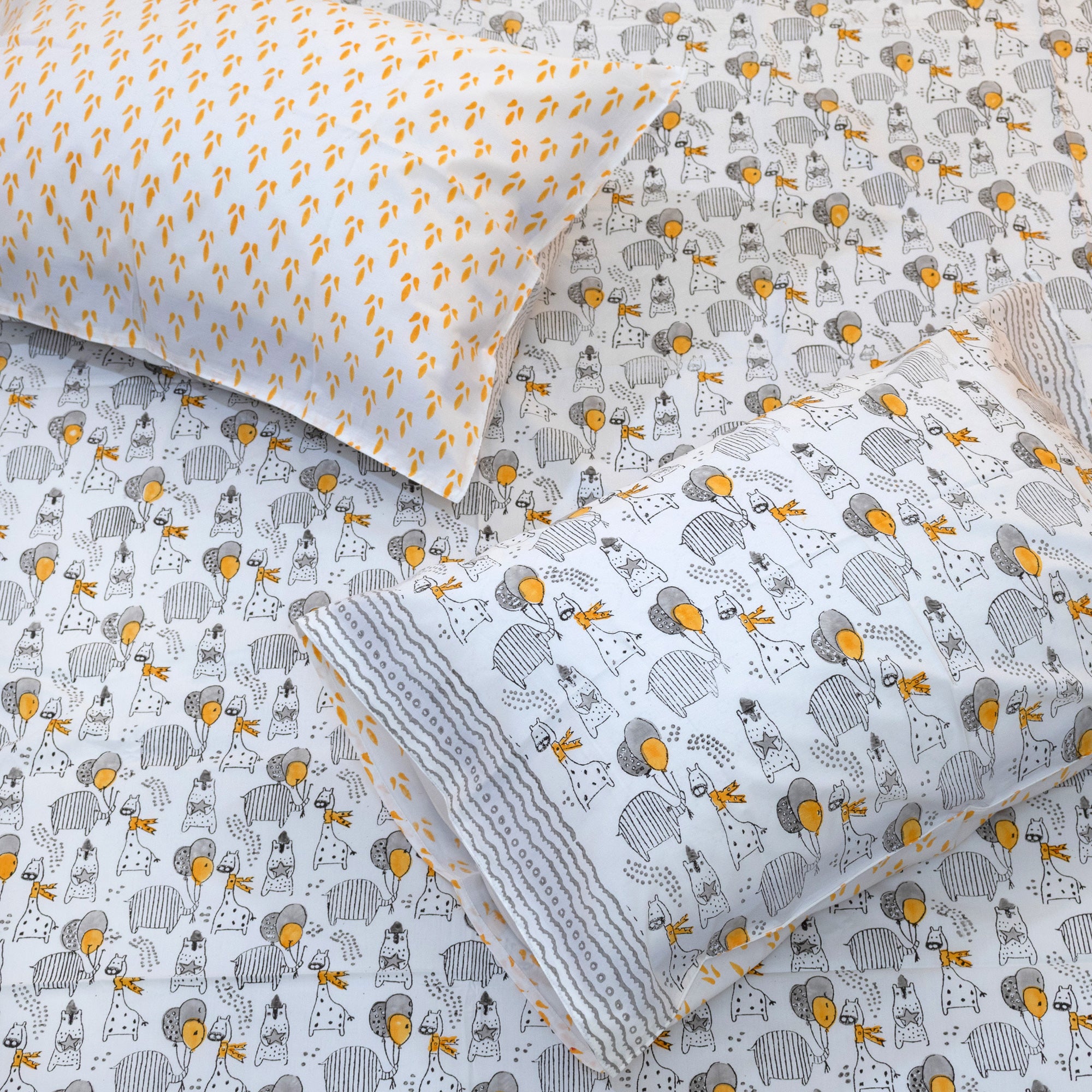 Grey Cartoon| Premium Bedsheet