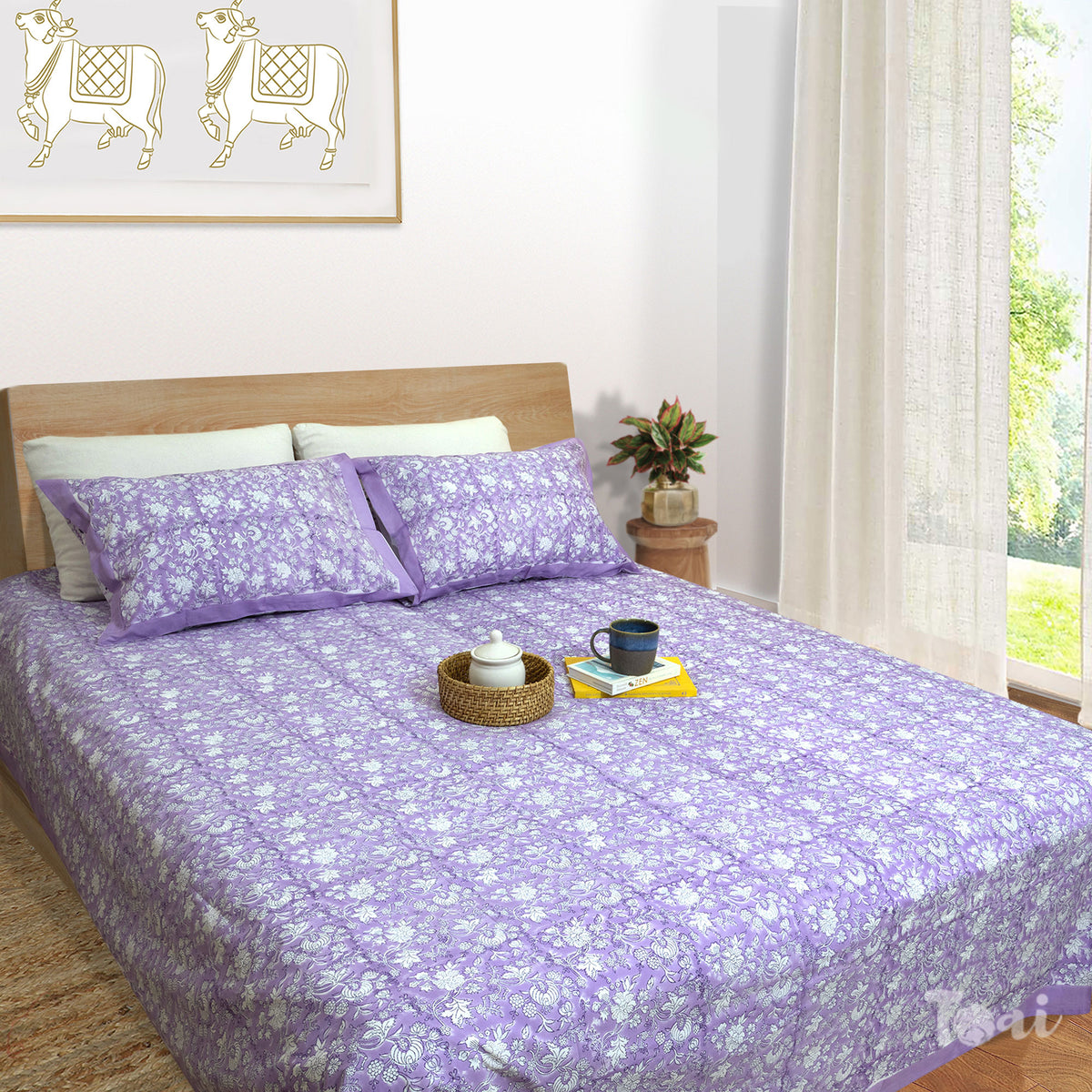 Lavender Kalamkari | Premium Bedsheet