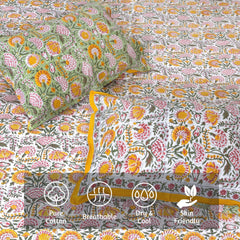 White Yellow Florals  | 210TC Pure Cotton