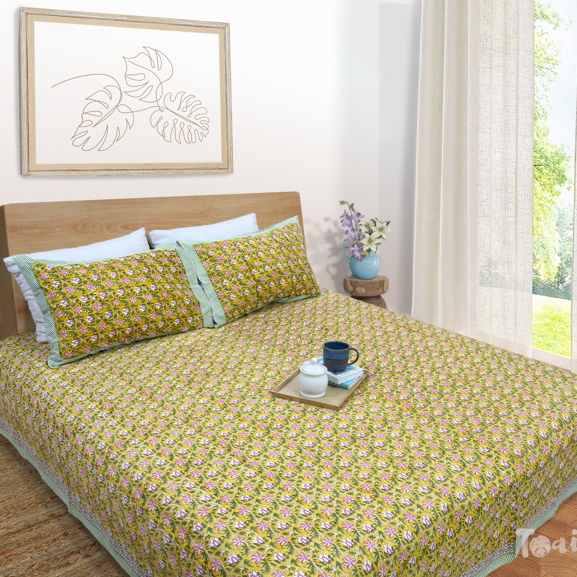 Pink Floral Pond| Premium Bedsheet
