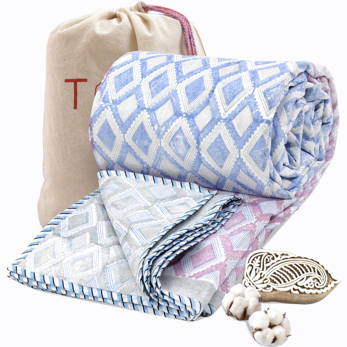 Vintage Lines Checks (Blue, Pink) | Dohar | Summer Blanket