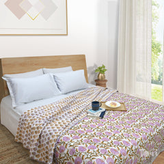 Round Flowers & Leaves | Pure Mulmul Cotton | Flannel filling