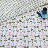 Orange Green Lotus | Pure Mulmul Cotton | Flannel filling