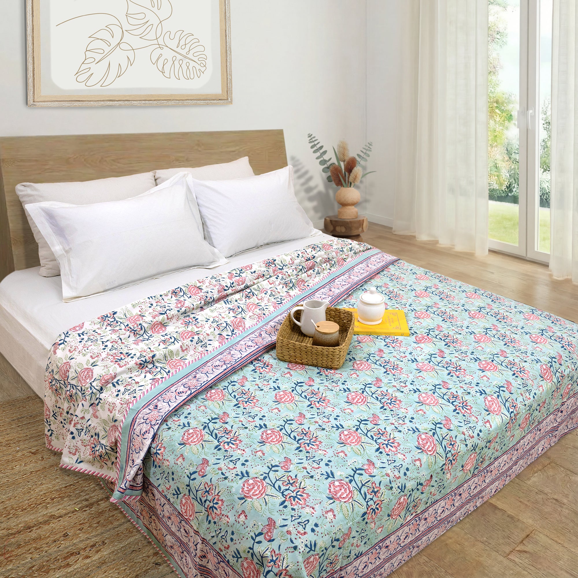 Rose on Green | Dohar | Summer Blanket