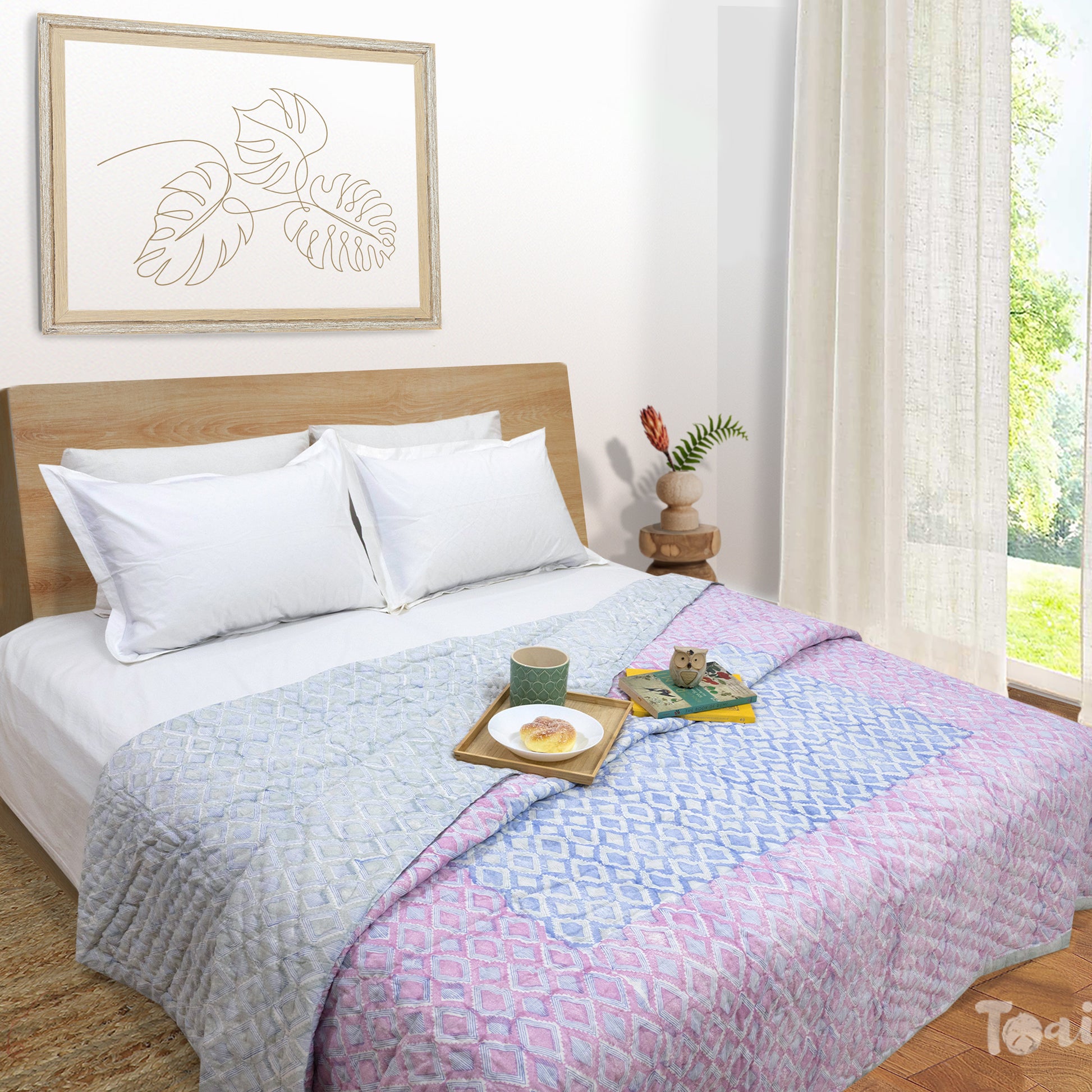 Geometric Pattern Blue Pink - Razai