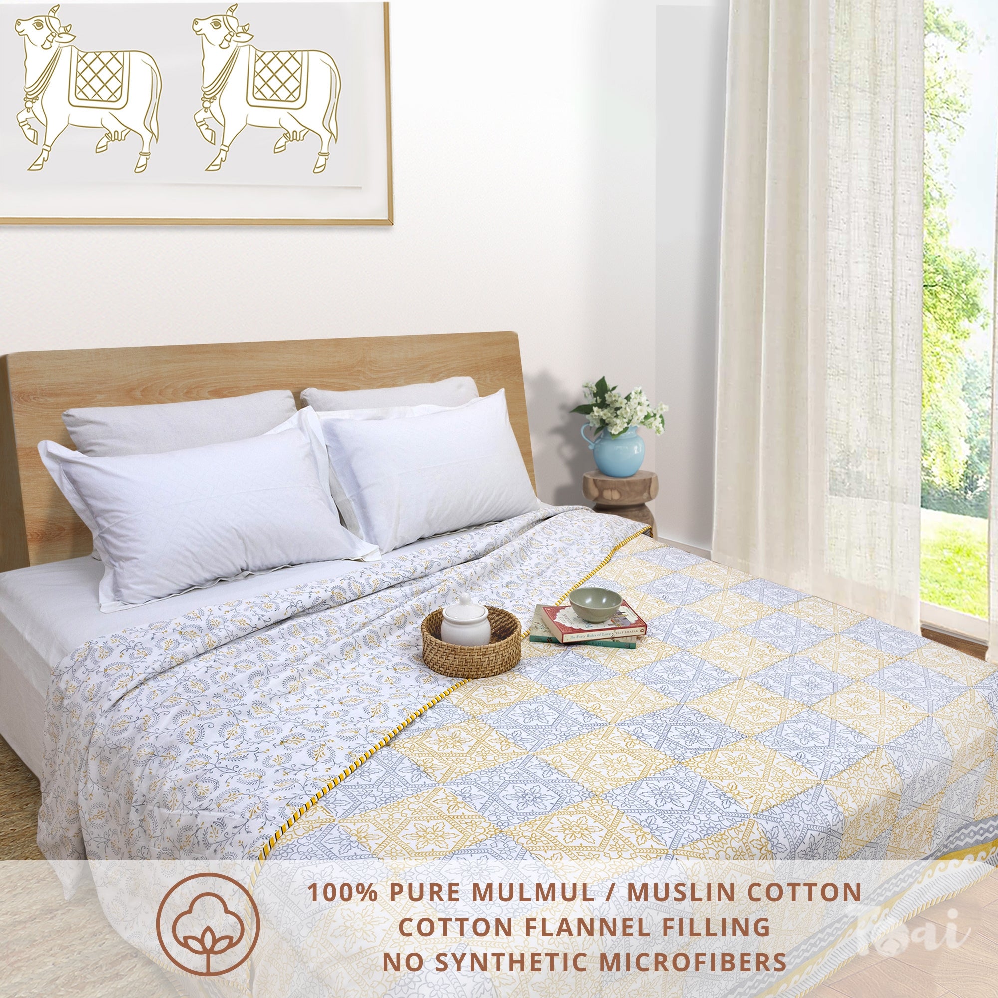 Yellow Grey Jharokha | Dohar | Summer Blanket