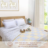 Yellow Grey Jharokha | Pure Mulmul Cotton | Flannel filling