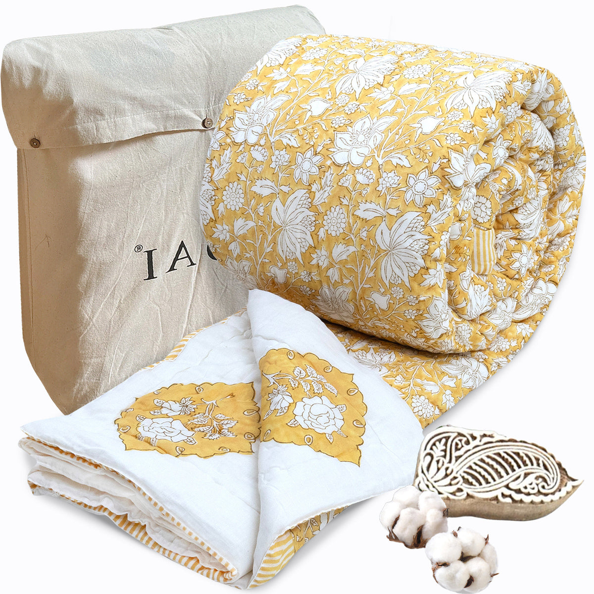 Mustard Yellow Kalamkari | Quilts | Razai | Comforter
