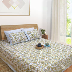 Autumn Leaves | 300TC Bedsheet | 2 Pillow Covers | Mulmul Cotton Quilt