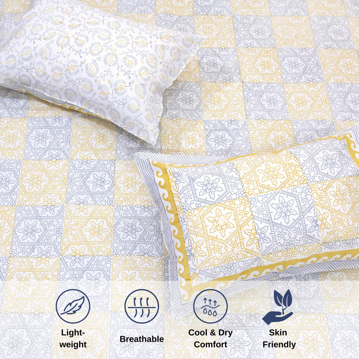 Yellow Grey Pattern| Premium Bedsheet
