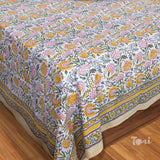 White Yellow Florals  | 210TC Pure Cotton  Bedsheet