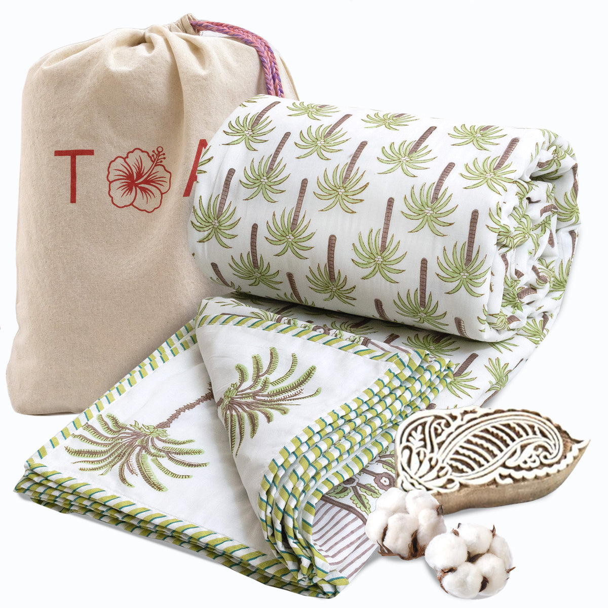 Palm Trees | Pure Mulmul Cotton | Flannel filling