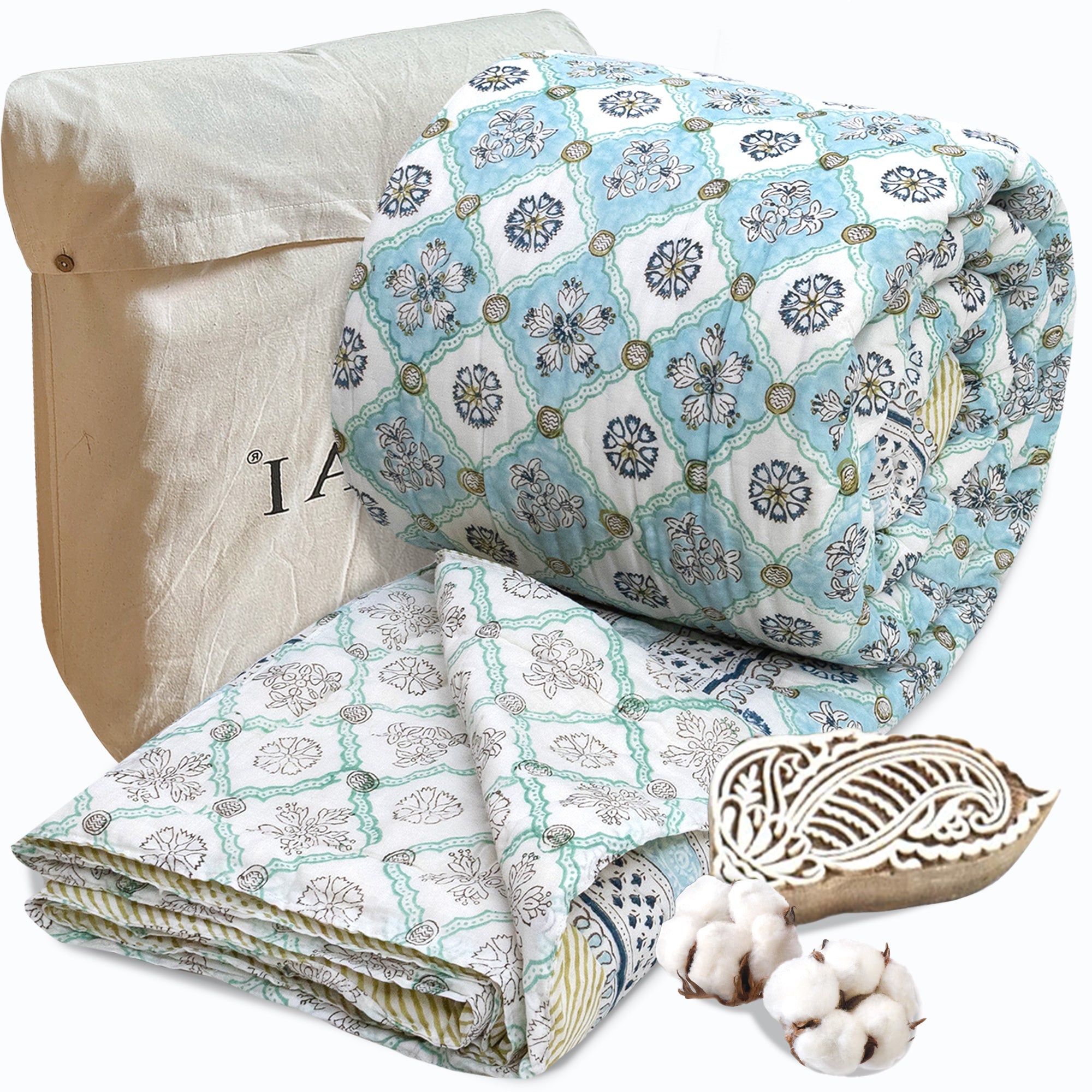 Small Blue Jaal | All- Season Bedding Set | Premium Bedsheet , Pillow Covers, Dohar