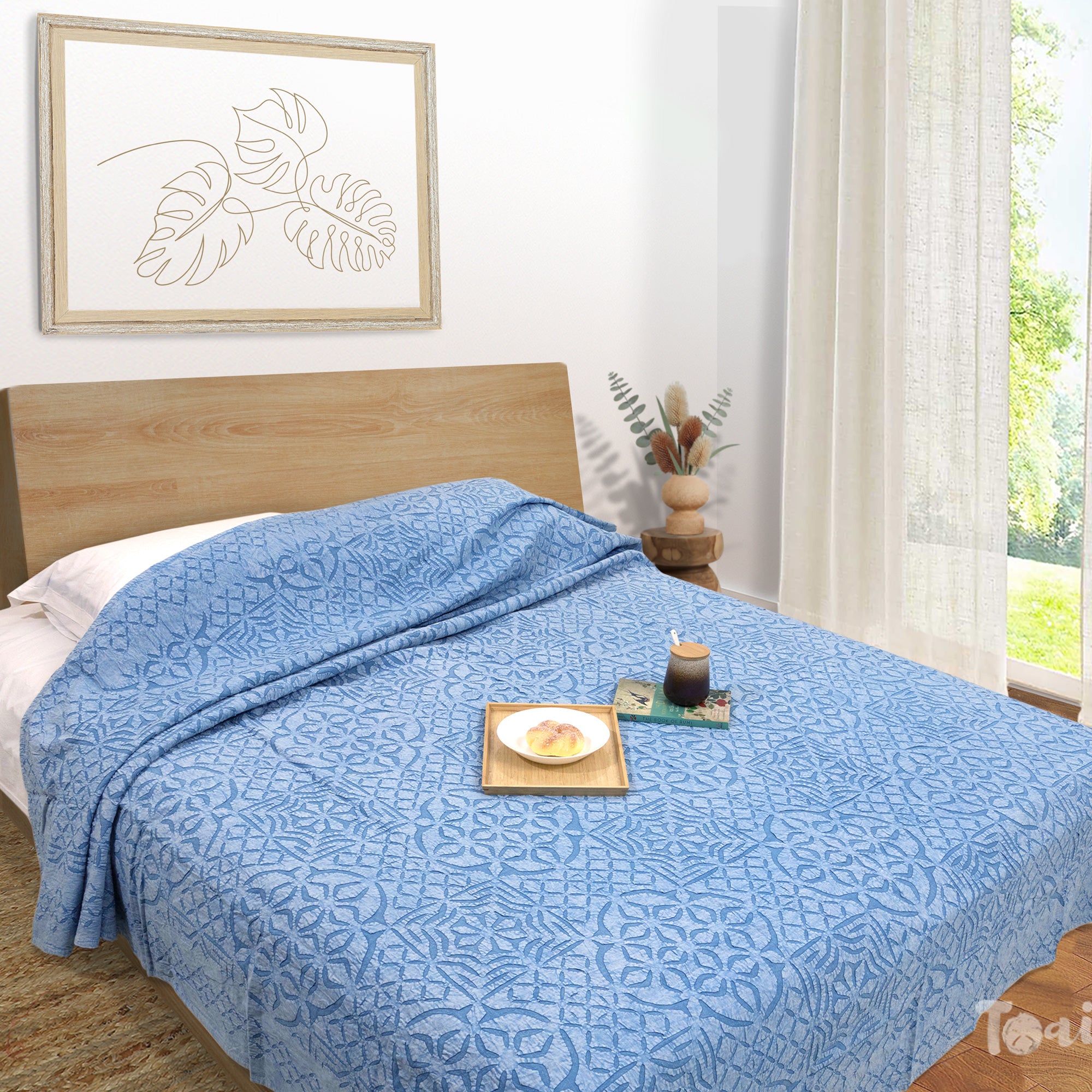 Bikaneri Applique| Blue Shades Stonewashed| Bedcover
