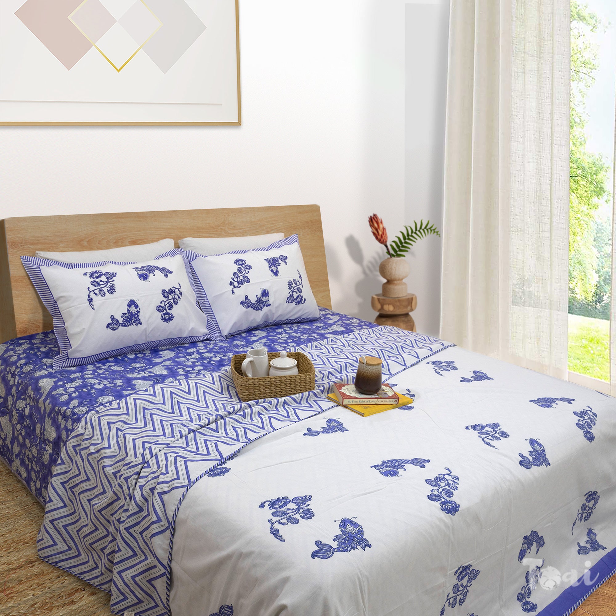 Purple Fish| All- Season Bedding Set | Premium Bedsheet , Pillow Covers, Dohar