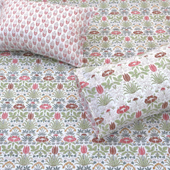 Spring Florals| 300TC Bedsheet | 2 Pillow Covers | Mulmul Cotton Dohar