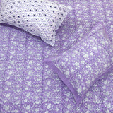 Lavender Kalamkari| 300TC Bedsheet | 2 Pillow Covers | Mulmul Cotton Quilt