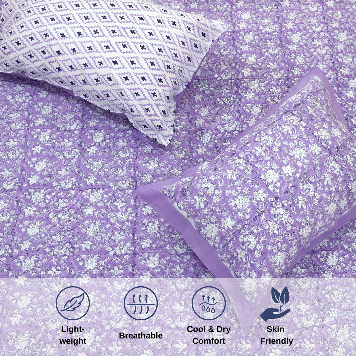 Lavender Kalamkari | Premium Bedsheet
