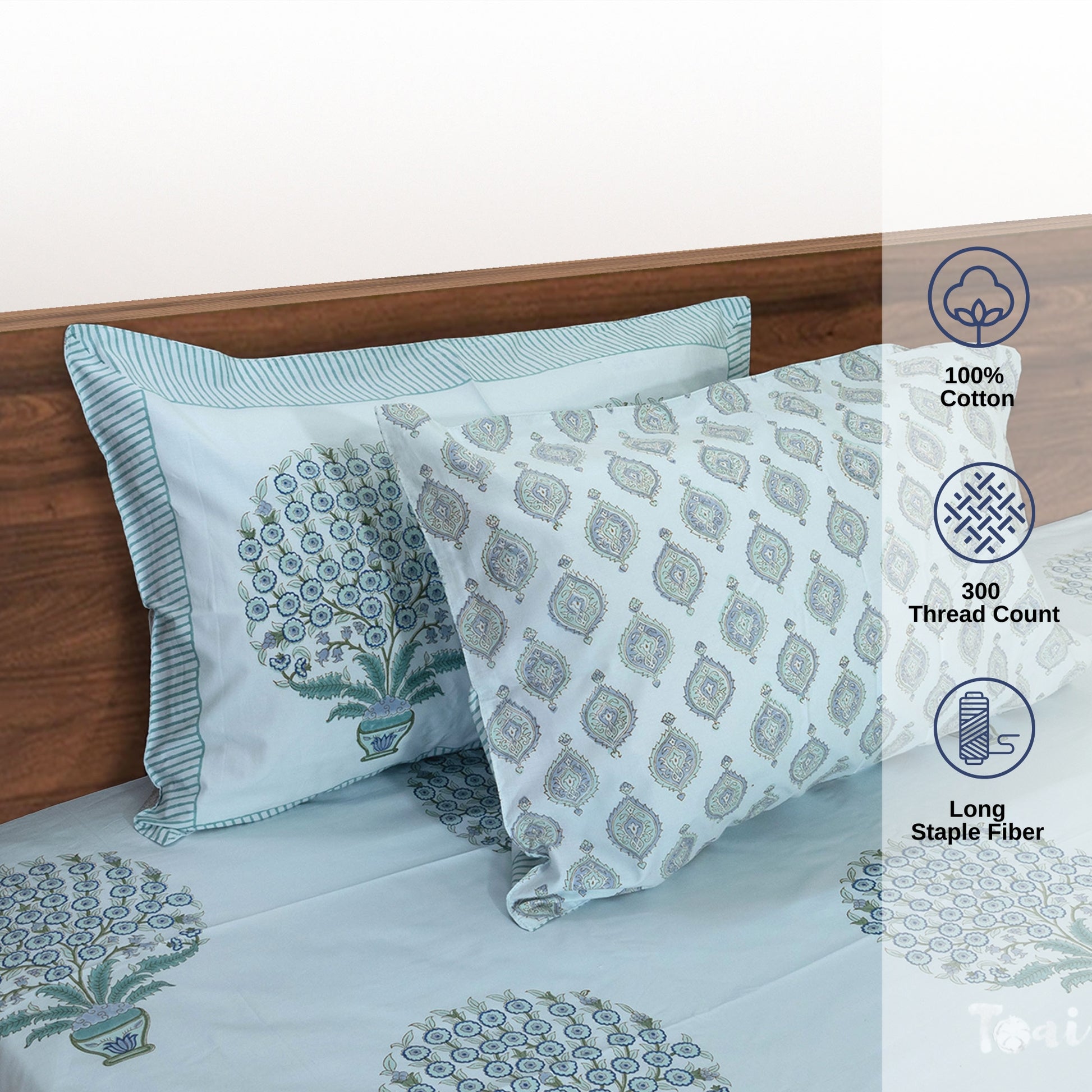 Bouquet on Light Blue  - Bedsheet with Pillow Covers
