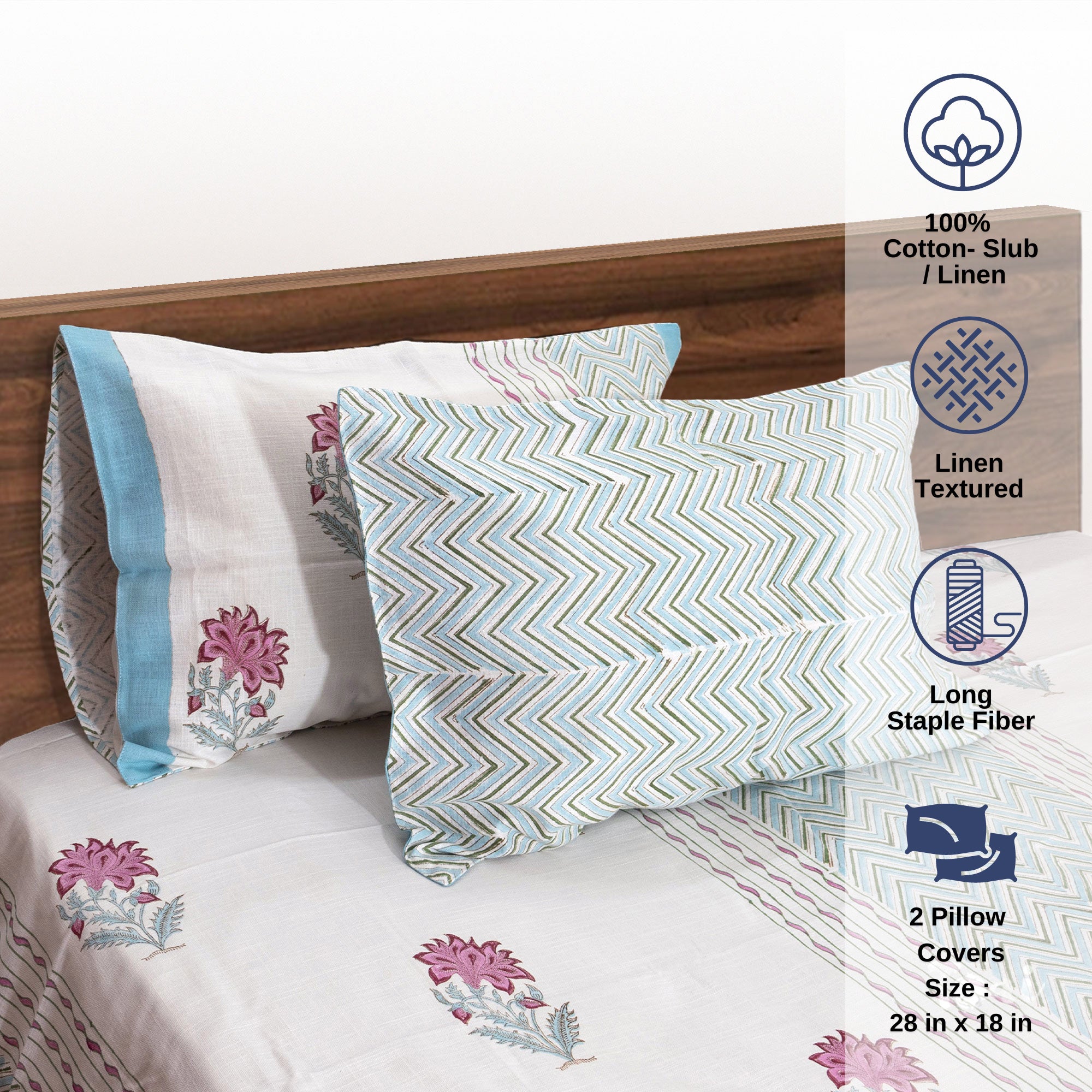 Pink Blue White | Pure Cotton Bedsheet