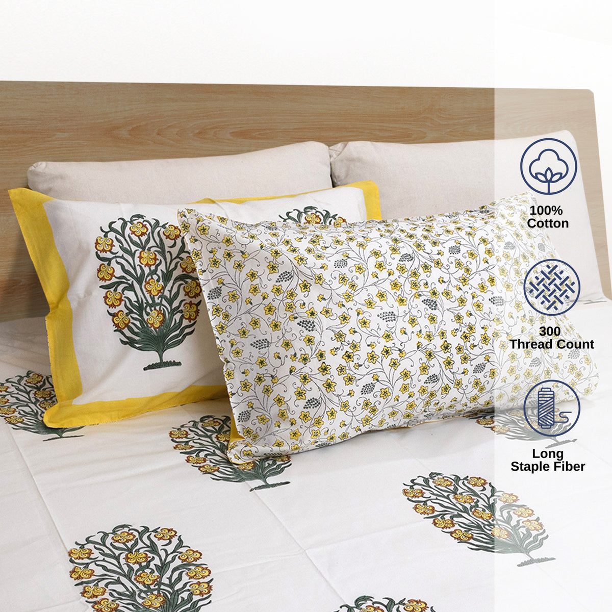 Yellow Marigold Bush on White | Premium Bedsheet