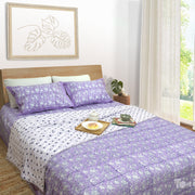 Lavender Kalamkari | All- Season Bedding Set | Premium Bedsheet , Pillow Covers, Dohar