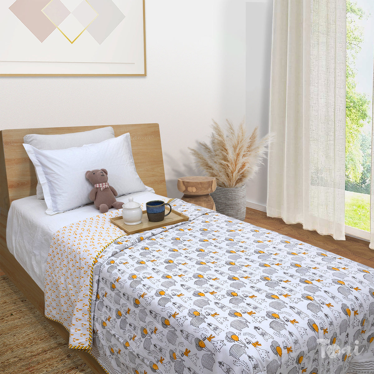 Grey Cartoon | Dohar | Summer Blanket