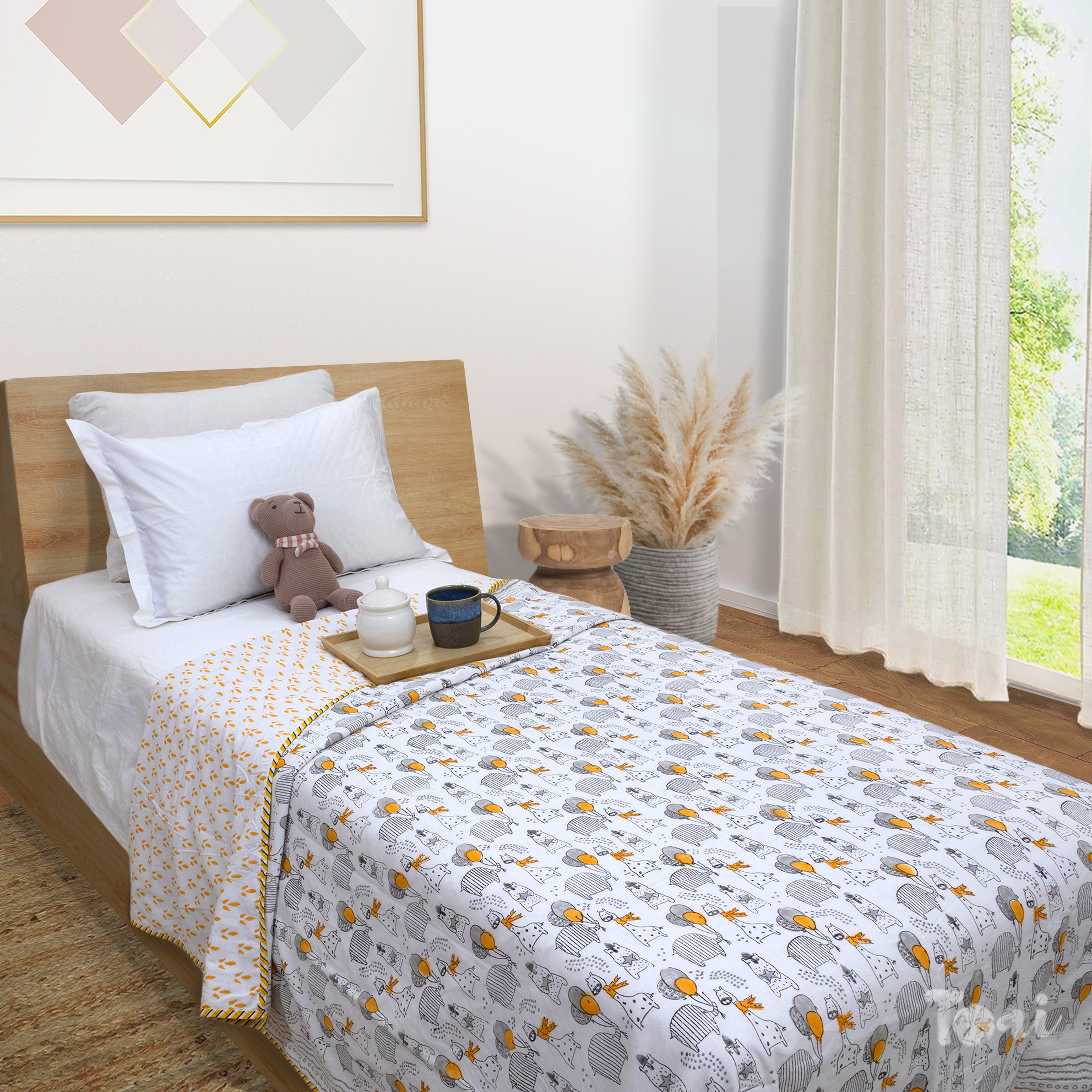 Grey Cartoon | Dohar | Summer Blanket