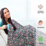 Pink Florals on Green  | Cotton Yarn Sofa Throw