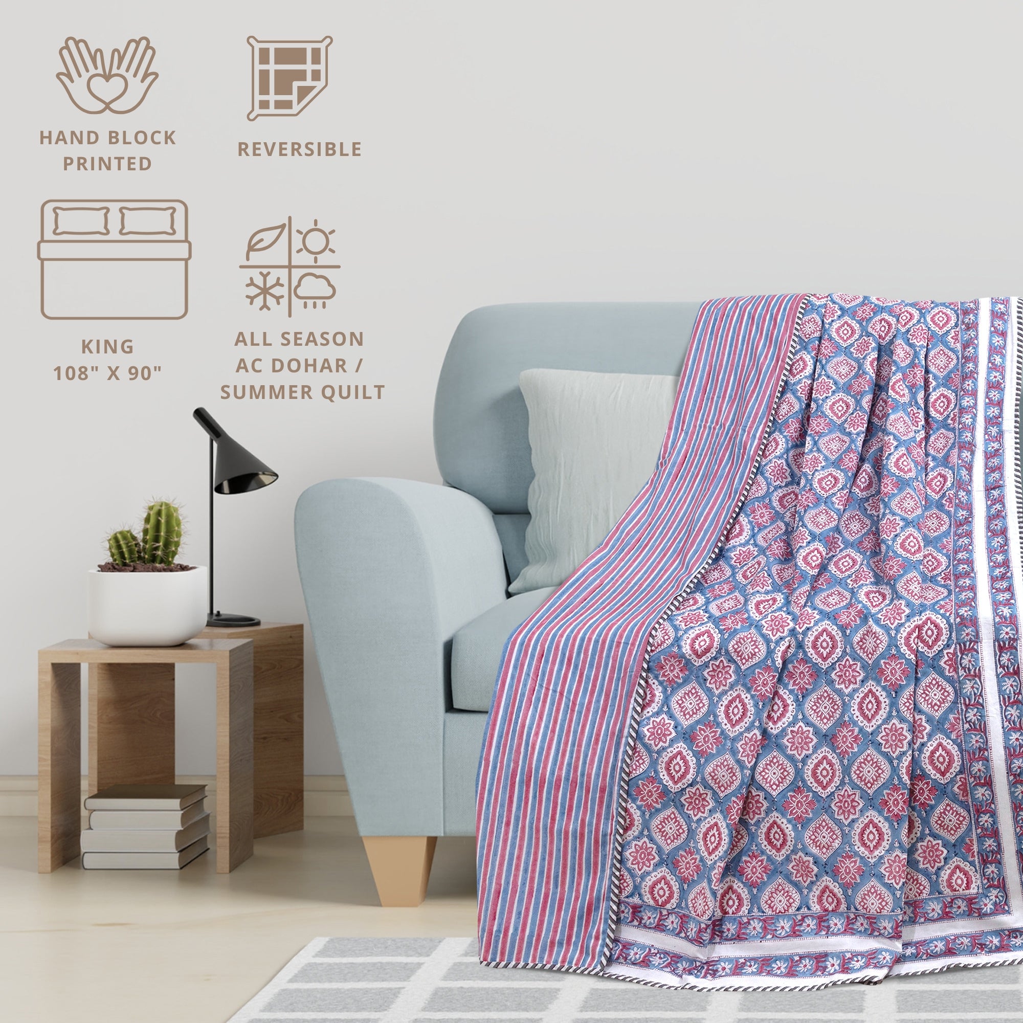 Small Red Motives on Blue | Dohar | Summer Blanket
