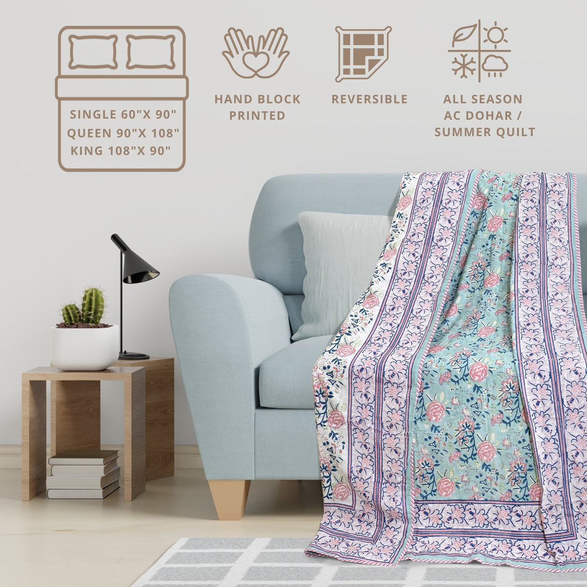 Rose on Green | Dohar | Summer Blanket