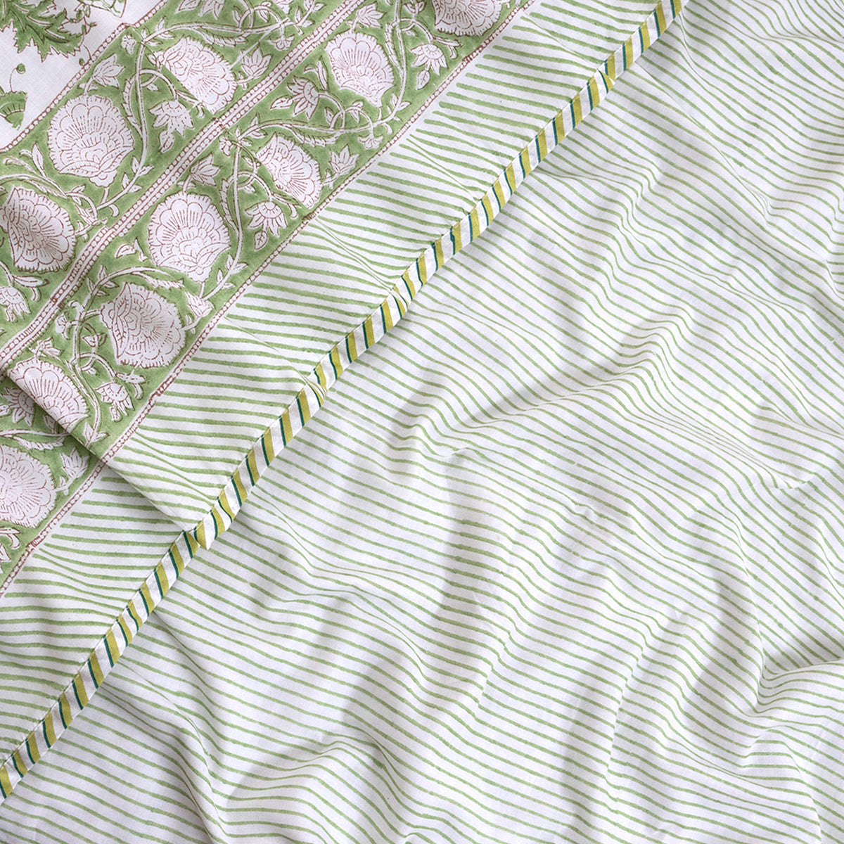 Green Kalamkari| All- Season Bedding Set | Premium Bedsheet , Pillow Covers, Dohar
