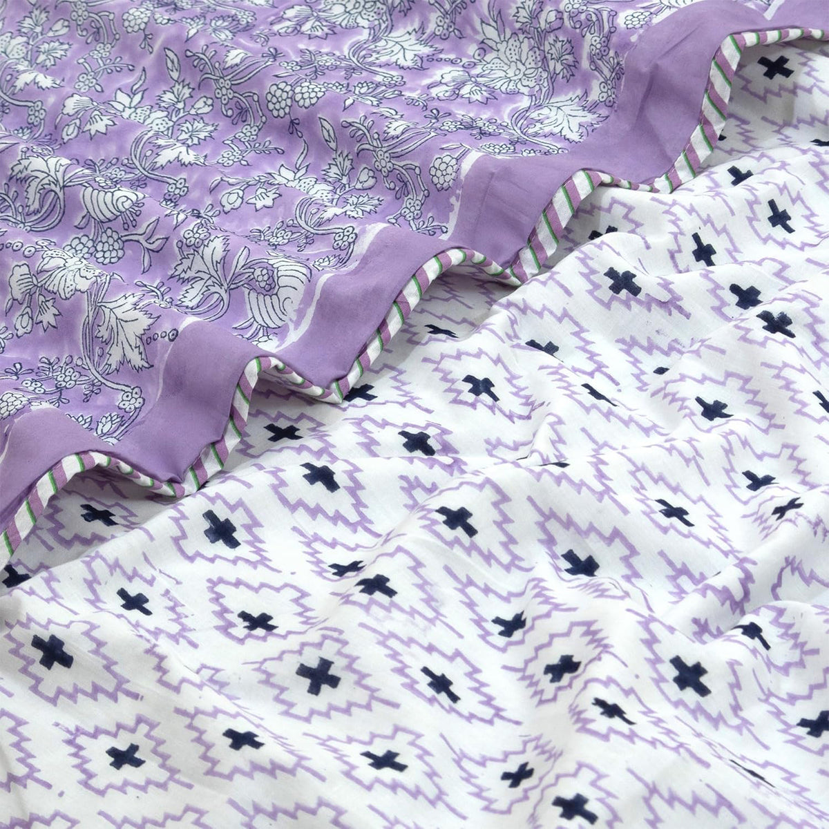 Lavender Kalamkari | All- Season Bedding Set | Premium Bedsheet , Pillow Covers, Dohar