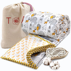 Grey Cartoon  | Pure Mulmul Cotton | Flannel filling