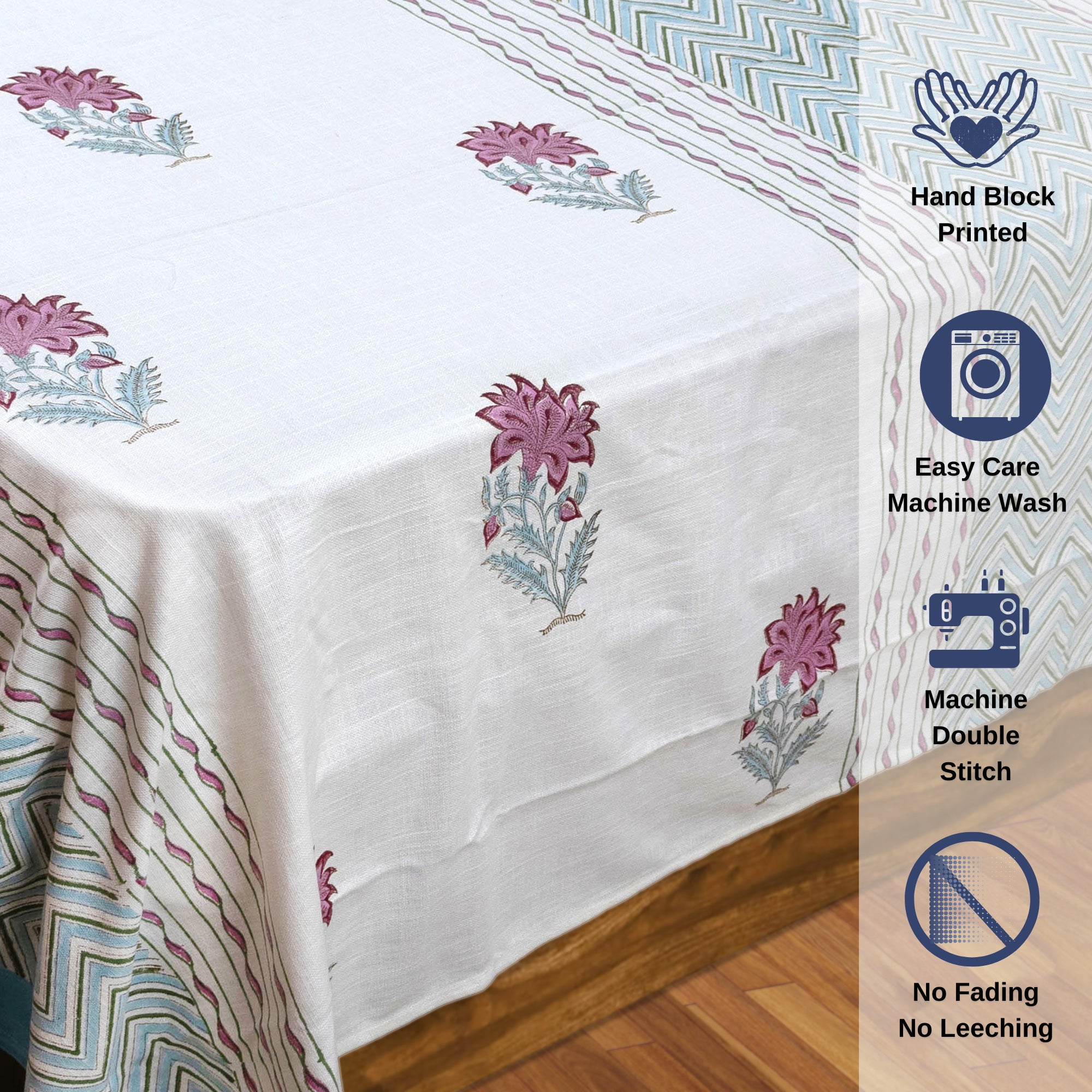 Pink Blue White | MultiColor Florals | Pure Cotton Slub | Linen Texture