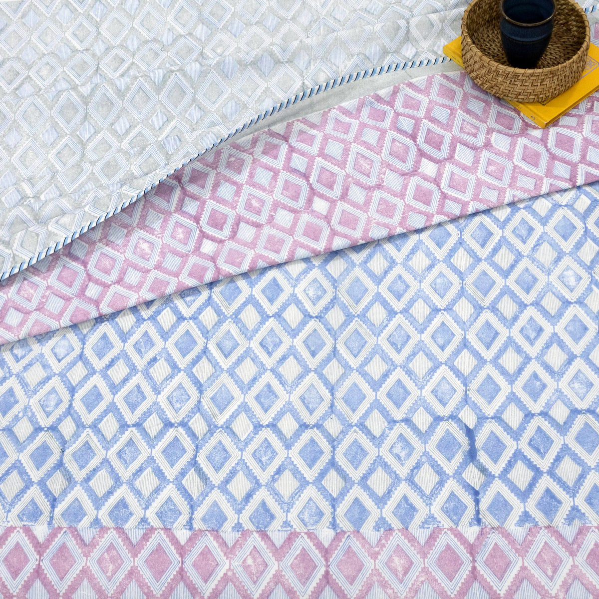 Vintage Lines Checks (Blue, Pink) | Dohar | Summer Blanket