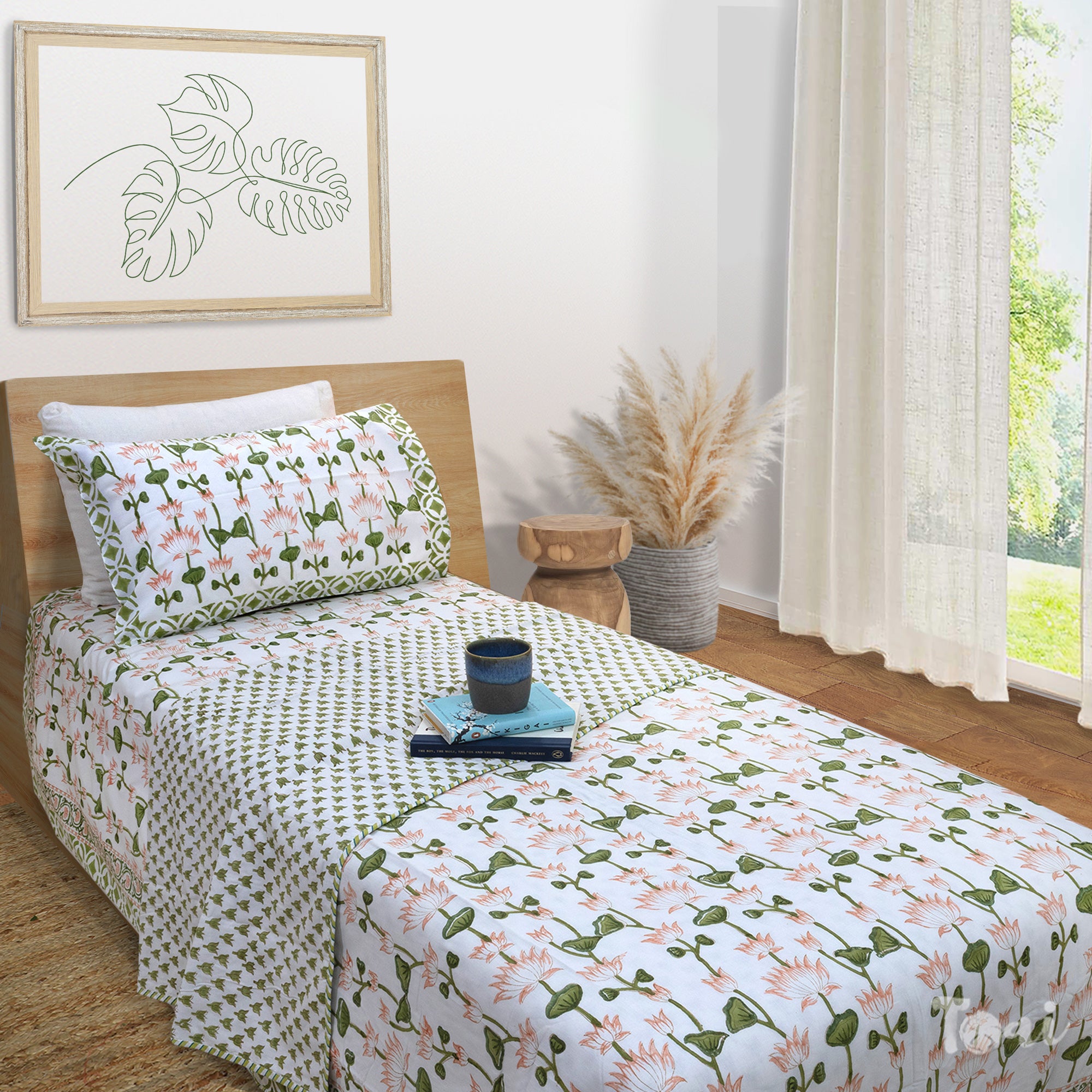Lotus Vines |  All- Season Bedding Set | Premium Bedsheet , Pillow Covers, Dohar