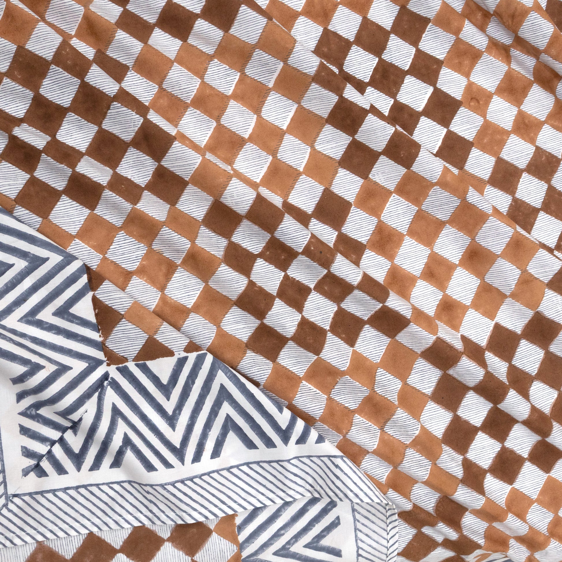 Brown Checks Blue Lines -Pure Cotton Bedding