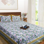 Jaipur Floral Print Florals On White  - King Queen Cotton Bed sheet