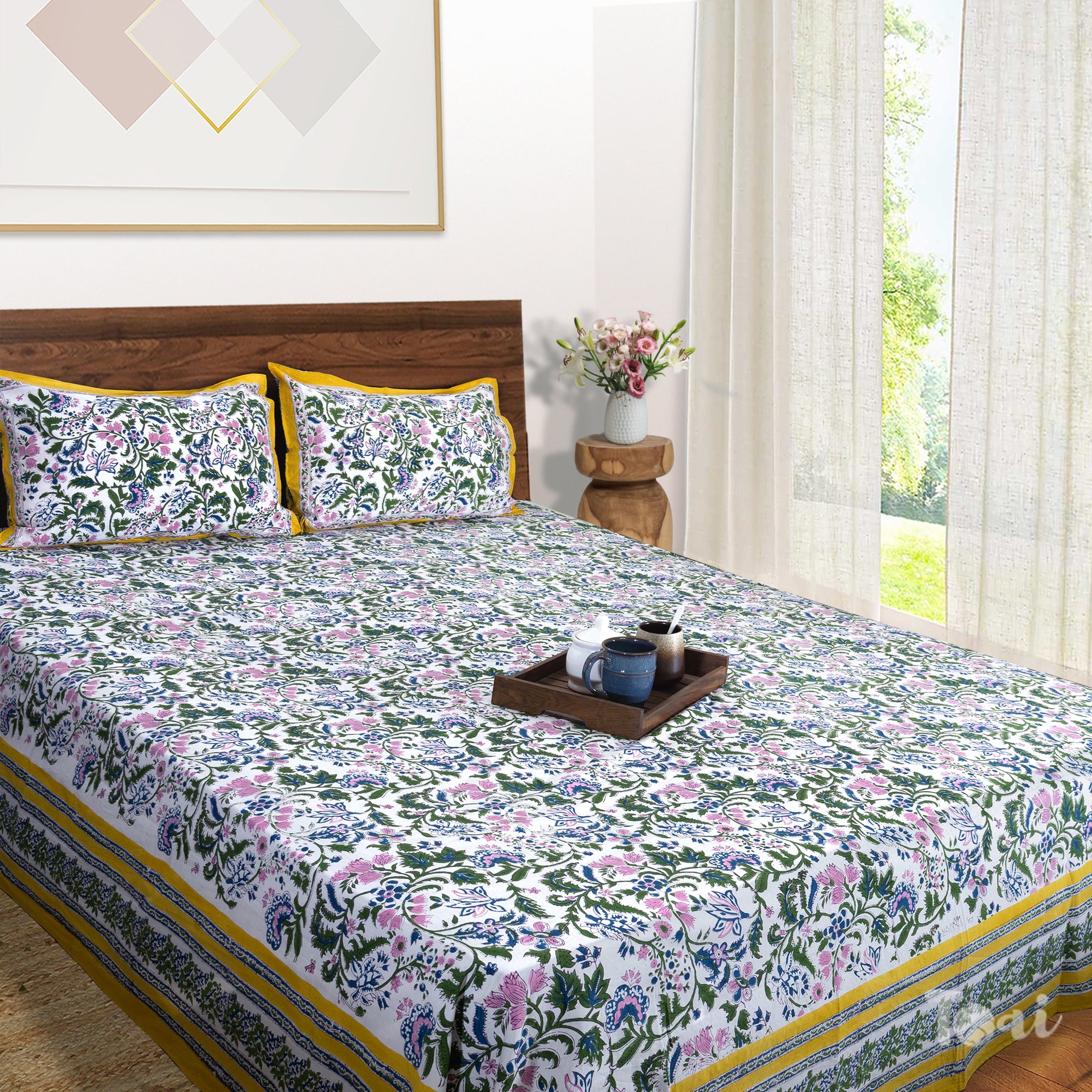 Jaipur Floral Print Florals On White | Premium Bedsheet