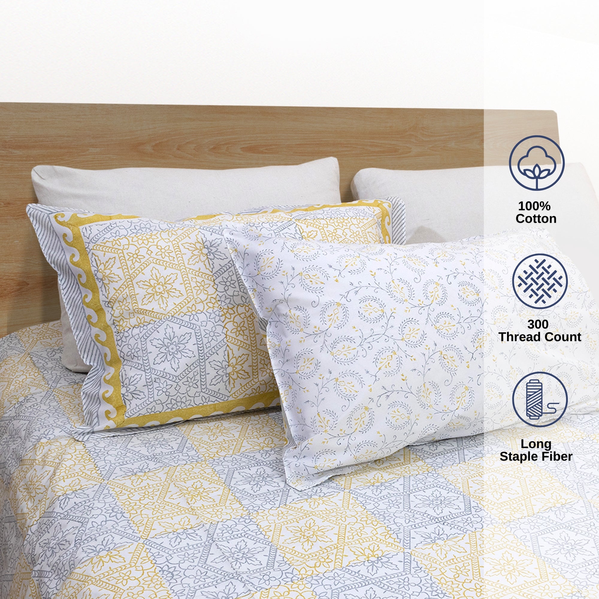 Yellow Grey Pattern| Premium Bedsheet